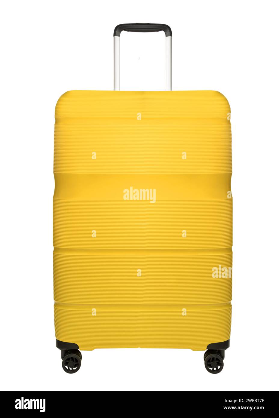 Travel yellow suitcase isolated on white background. Plastic travel ...