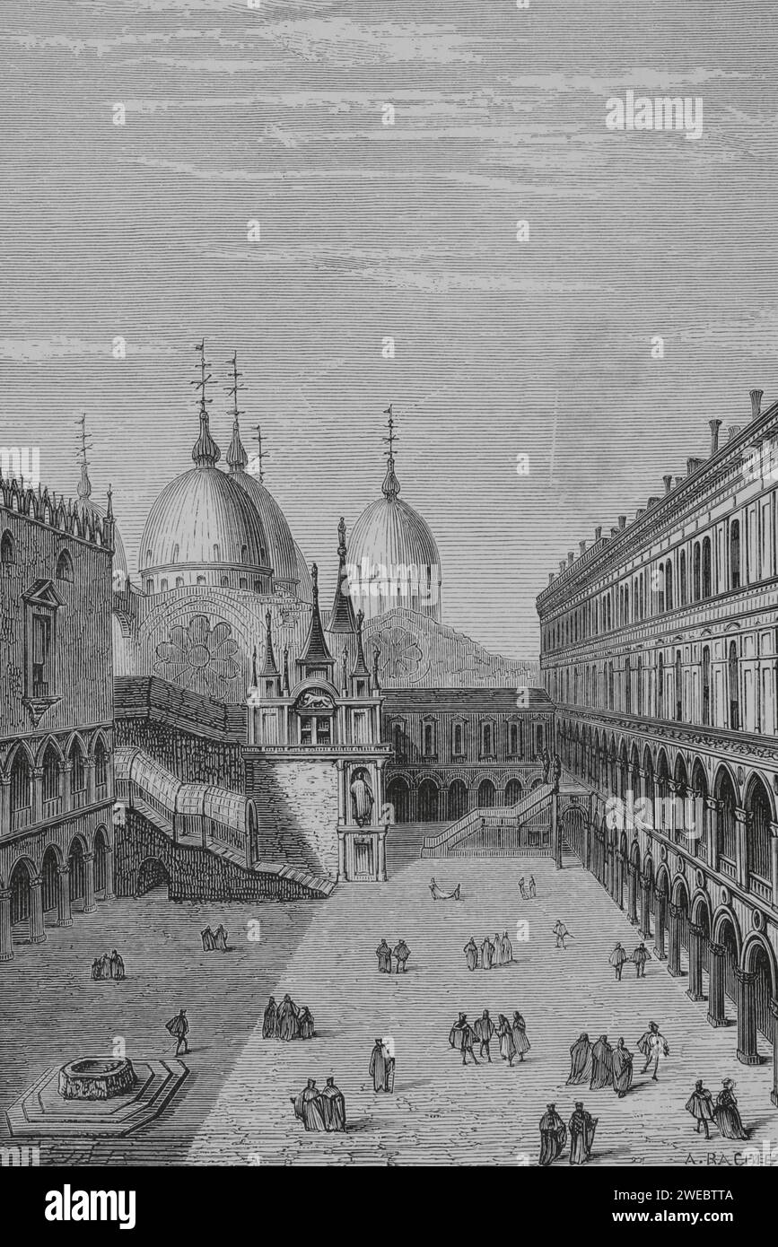 Courtyard of the Doge's Palace in Venice. Buildings where the wells and ...