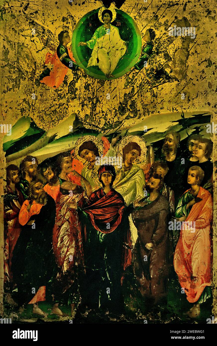 The Ascension 16th century Icon from a Cypriot workshop Benaki Museum Athens Greece. Stock Photo