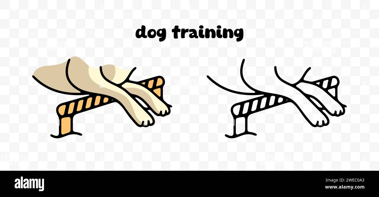 Dog training and jumping over obstacle, graphic design. Sports competitions of dogs, animal and pet, vector design and illustration Stock Vector