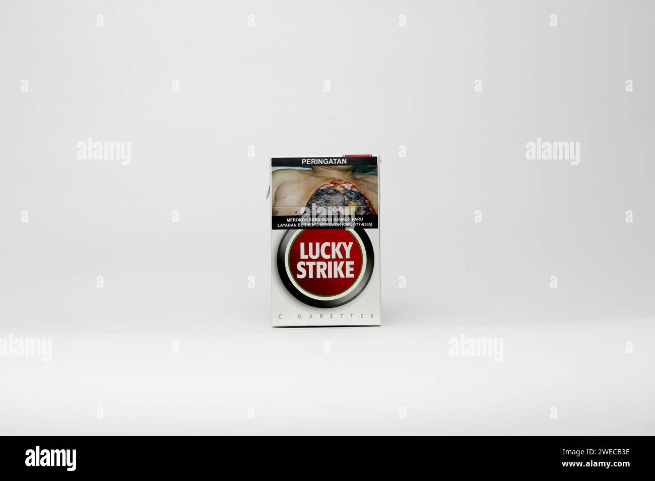 Pack of British American Tobacco Lucky Strike cigarettes isolated on white background Stock Photo