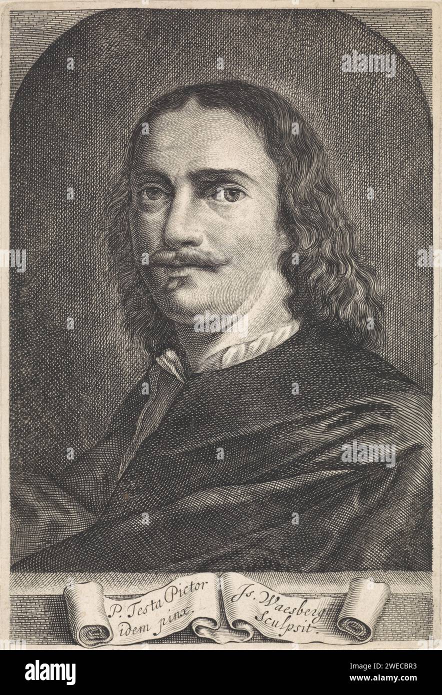 Portrait of the artist Pietro Testa, Isaac van Waesberge, After Pietro Testa, 1643 - 1657 print  The Hague paper engraving Stock Photo