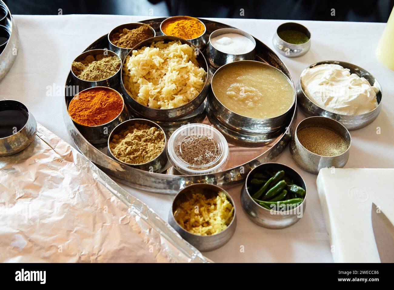 Indian Food on a table in a restaurant in New York Stock Photo