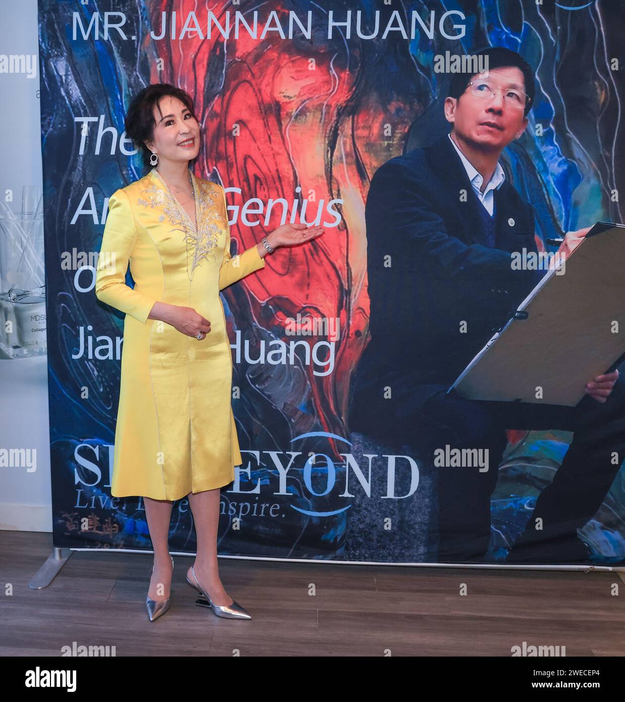 Arcadia, California, USA. 23rd January, 2024. Zehra Sun, CEO of MDSUN, attending MDSUN Celebrates Artist Jiannan Huang's Collaboration with Courvoisier's 2024 Lunar New Year Collection for Year of the Dragon at MDSUN headquarters in Arcadia, California. Credit: Sheri Determan Stock Photo