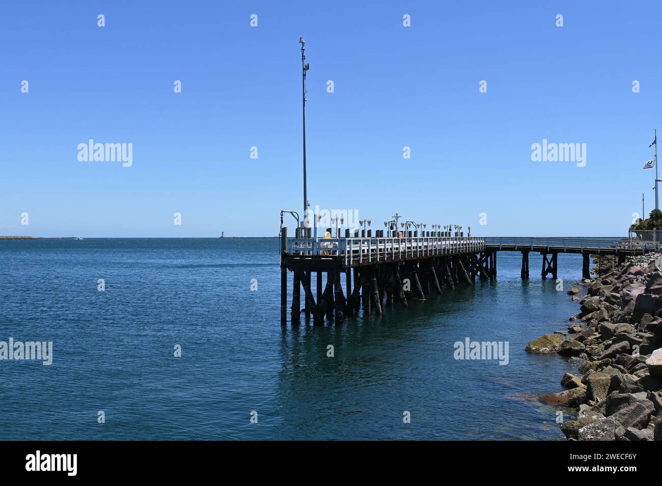 SAN PEDRO, CALIFORNIA - 11 MAY 2022: Pier and the light house in the Los Angeles Harbor Main Channel. Stock Photo