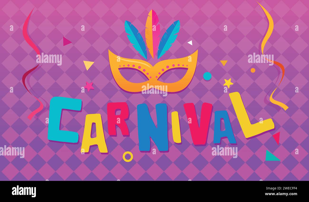 Mardi gras mask, with carnival (carnaval) text, confetti Stock Vector