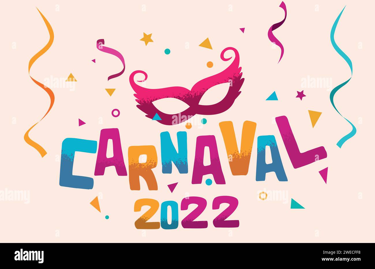 Mardi gras mask, with carnival (carnaval) text, confetti Stock Vector