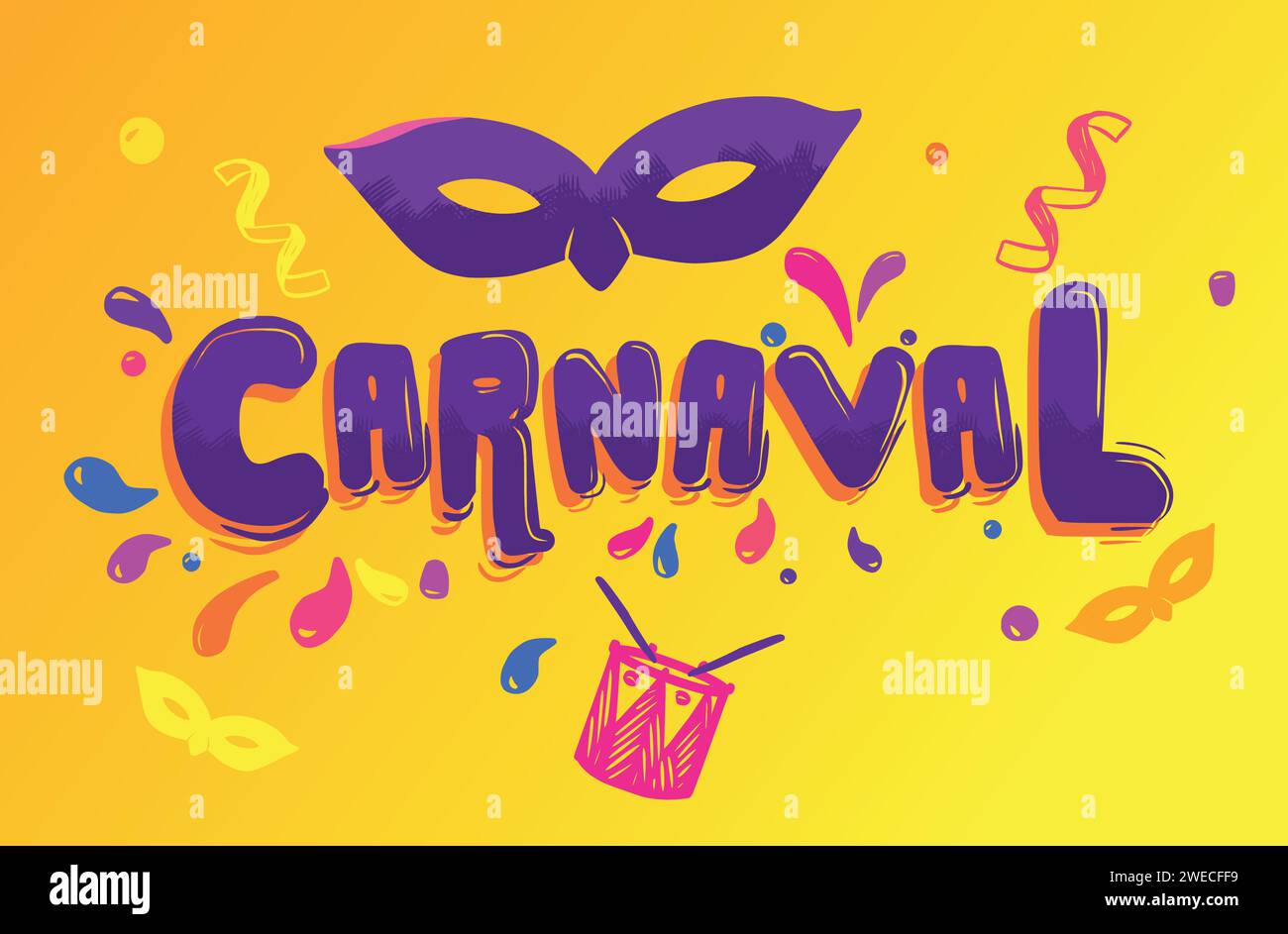 Mardi gras mask, with carnival (carnaval) text, confetti Stock Vector
