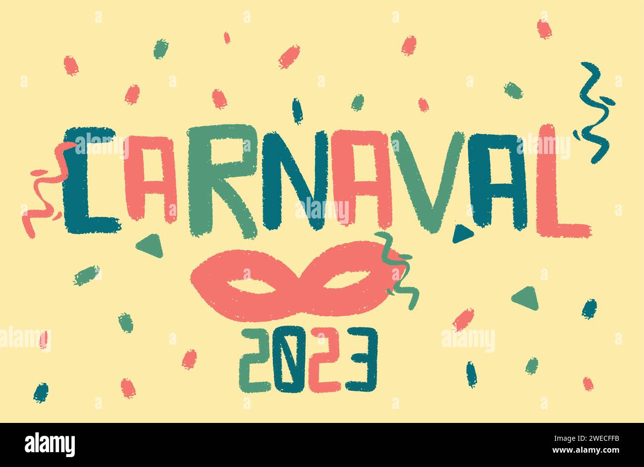 Mardi gras mask, with carnival (carnaval) text, confetti Stock Vector