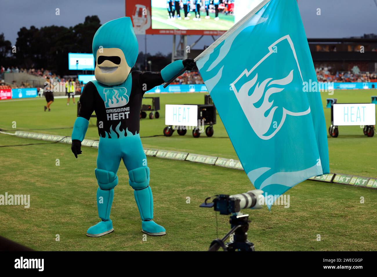 Gold Coast, Australia. 22nd Jan 2024. Brisbane Heat mascot entertains