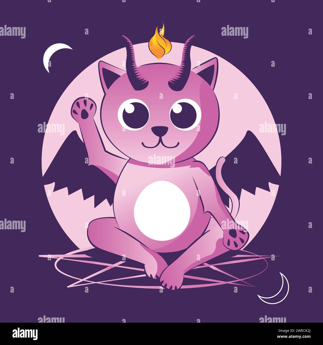 Cute baby cat Baphomet illustration Stock Vector