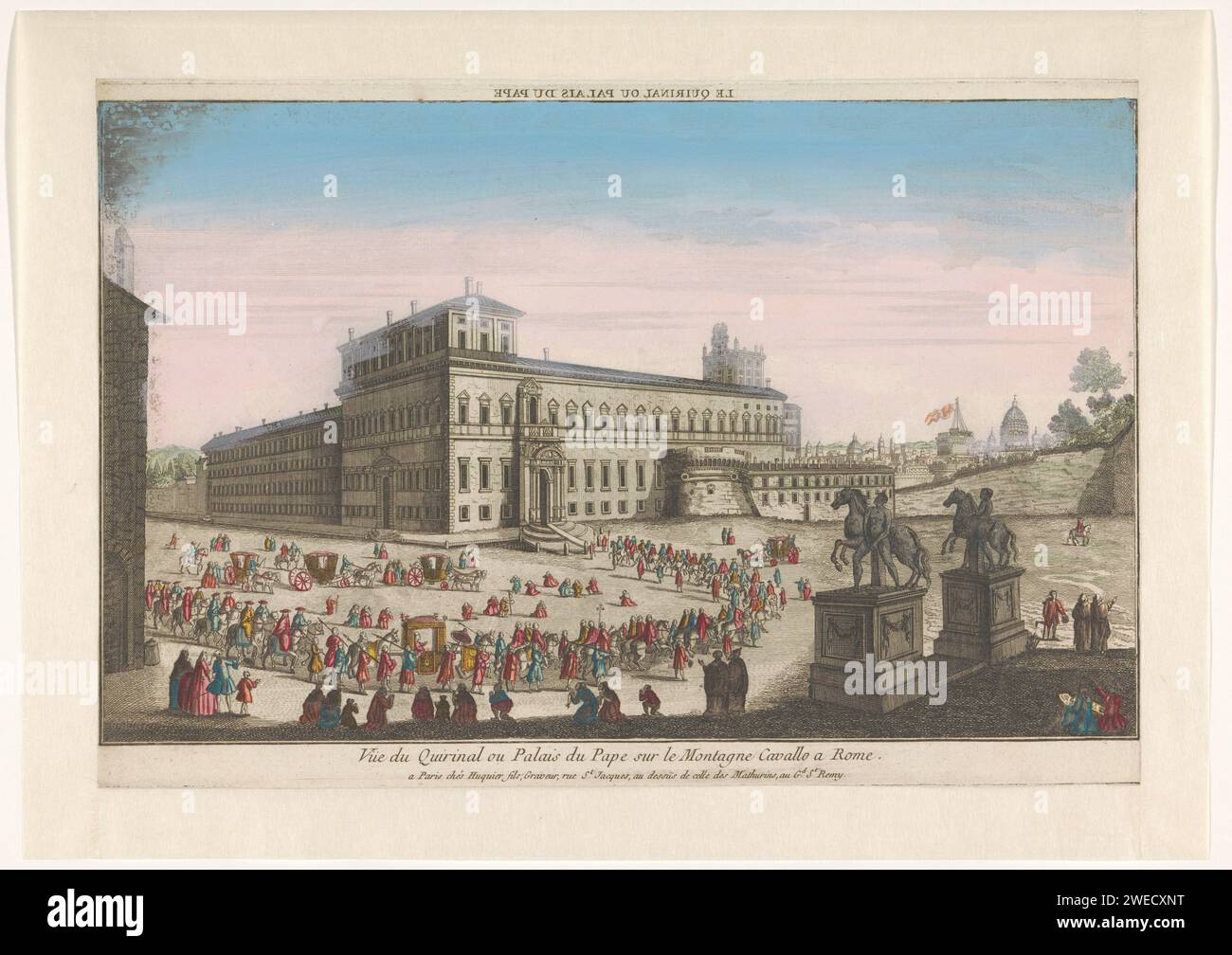 View of the Palazzo del Quirinal in Rome, Jacques Gabriel Huquier, 1735 - 1805 print  publisher: Parisprint maker: France paper. watercolor (paint) etching / brush palace. military parade, pageant Quirinale palace Stock Photo