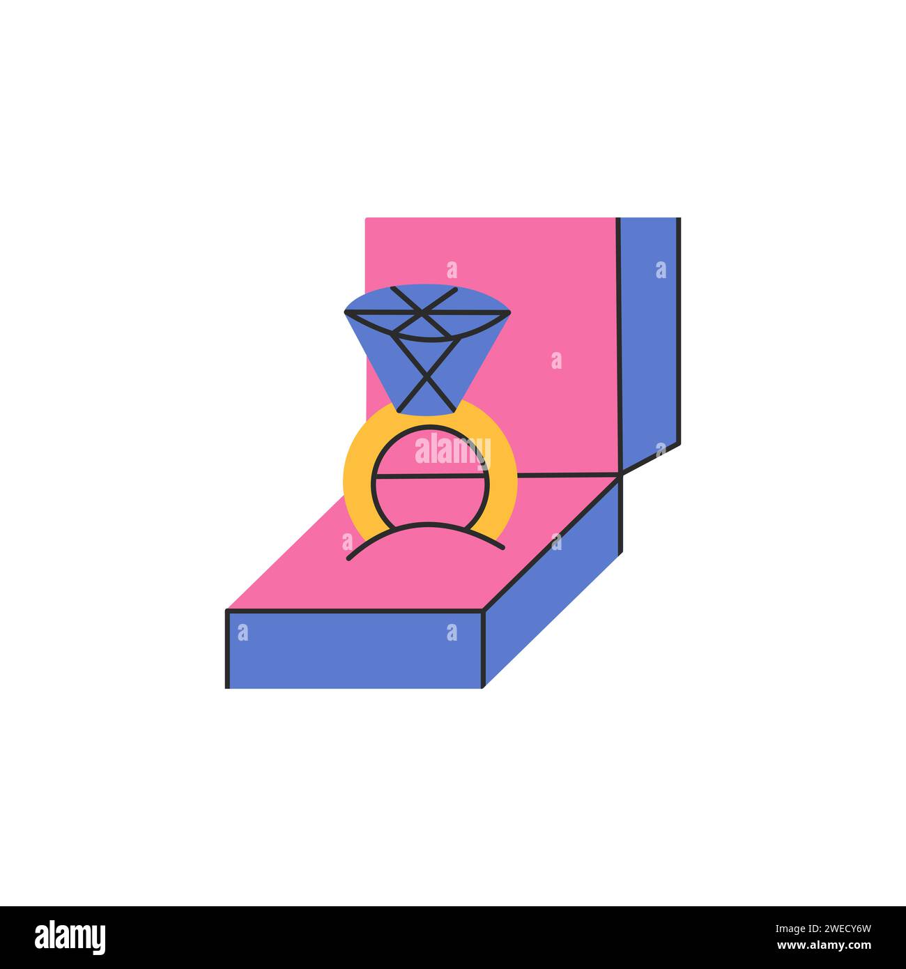 Engagement ring with diamond in gift box. Wedding ring in a flat style. Valentine's day concept. Isolated vector illustration Stock Vector