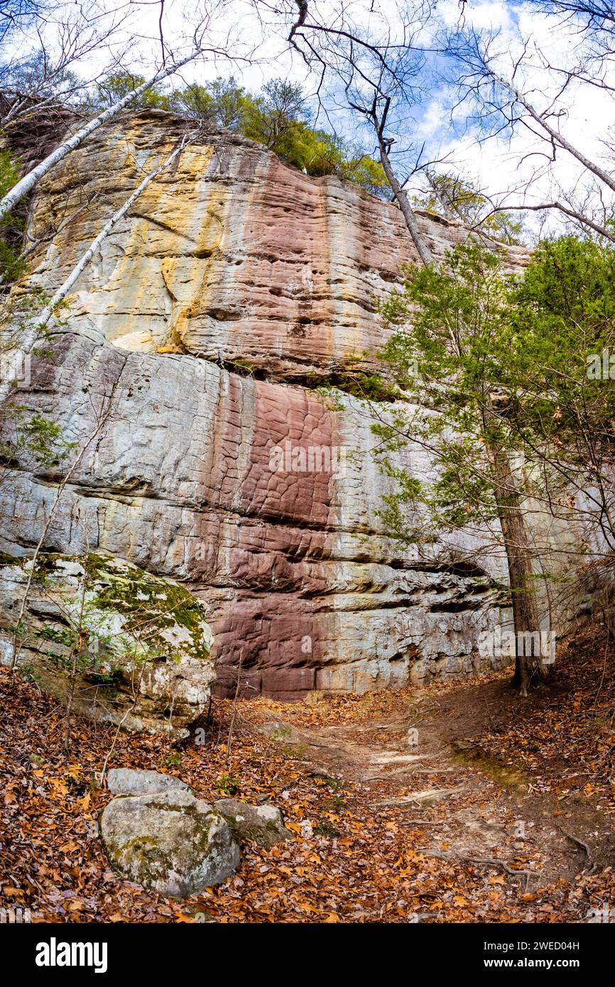 Scenic rocks erosion formation on Twin Arches trail in Big South Fork National recreation area at fall Stock Photo