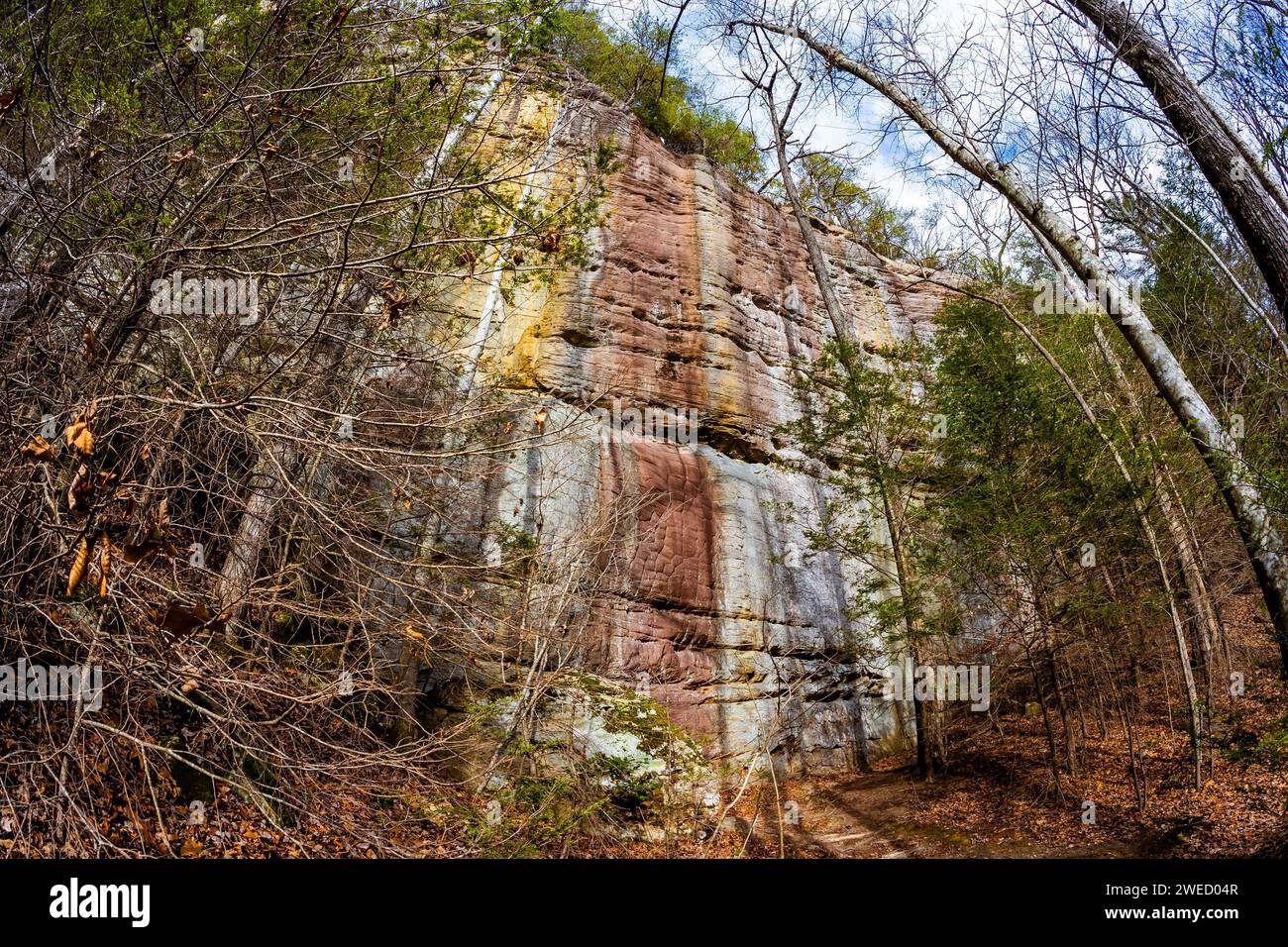 Scenic rocks erosion formation on Twin Arches trail in Big South Fork National recreation area at fall Stock Photo