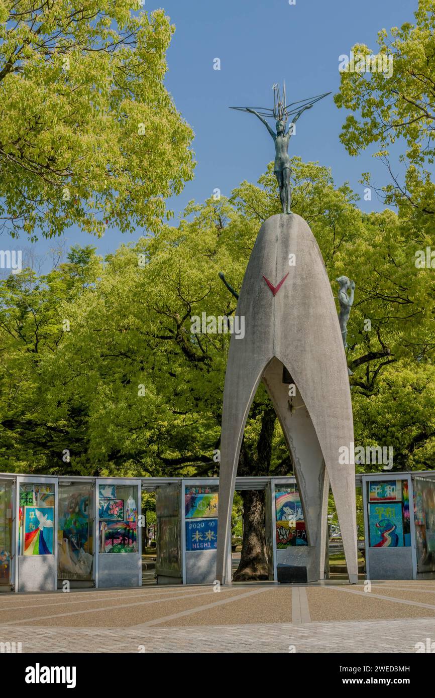 Children's Peace Monument designed by Kazuo Kikuchi located in Peace Memorial Park in Hiroshima, Japan Stock Photo