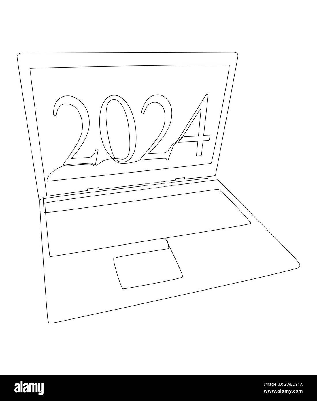 One Continuous Line Of Laptop With Number 2024 Thin Line Illustration Vector Concept Contour Drawing Creative Ideas 2WED91A 