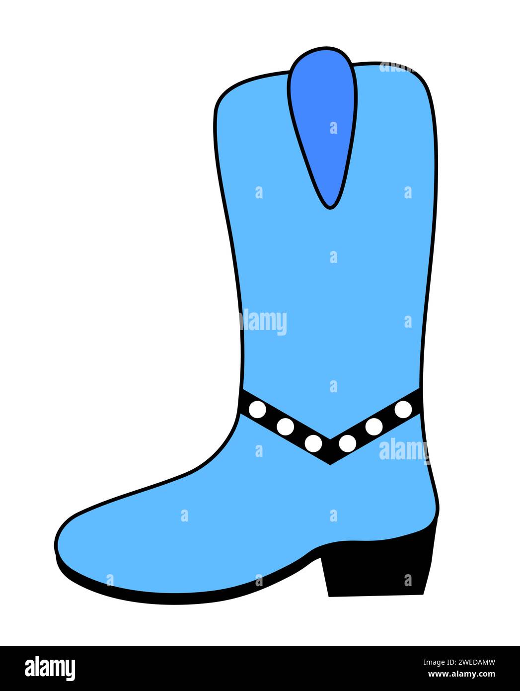 Trendy retro blue cowgirl boot. Wild west cowboy vintage shoe. Icon