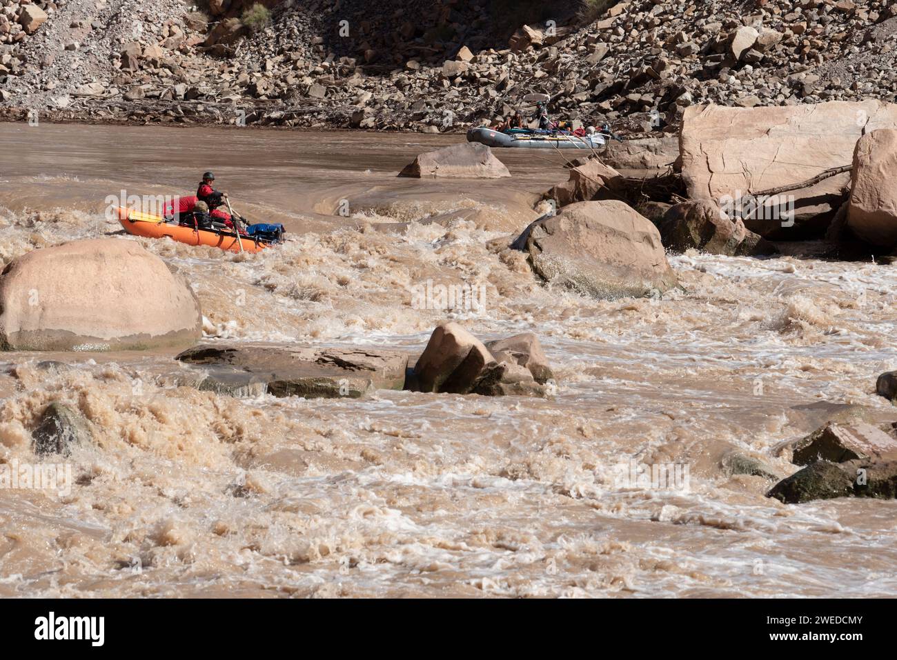 Rafting down Big Drop #3, (aka Satan's Gut) on the Colorado River in Cataract Canyon, Utah. Stock Photo
