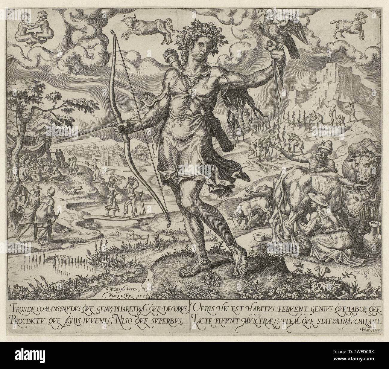 Spring, Philips Galle, After Maarten van Heemskerck, 1563 print In the ...