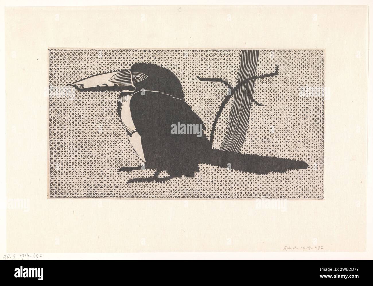 Touan, Samuel Jessurun de Mesquita, 1913 - 1914 print Toekan turned to the left against white shaded background.  paper Stock Photo