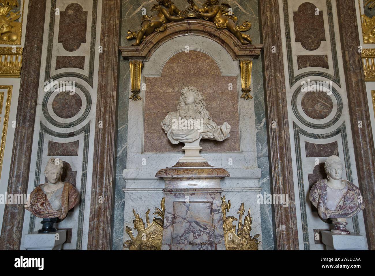 Versailles palace, Versailles,  France, 08.18.2023, France, Louis XIV bust, Bernini, Versailles, Salon de Diane Stock Photo