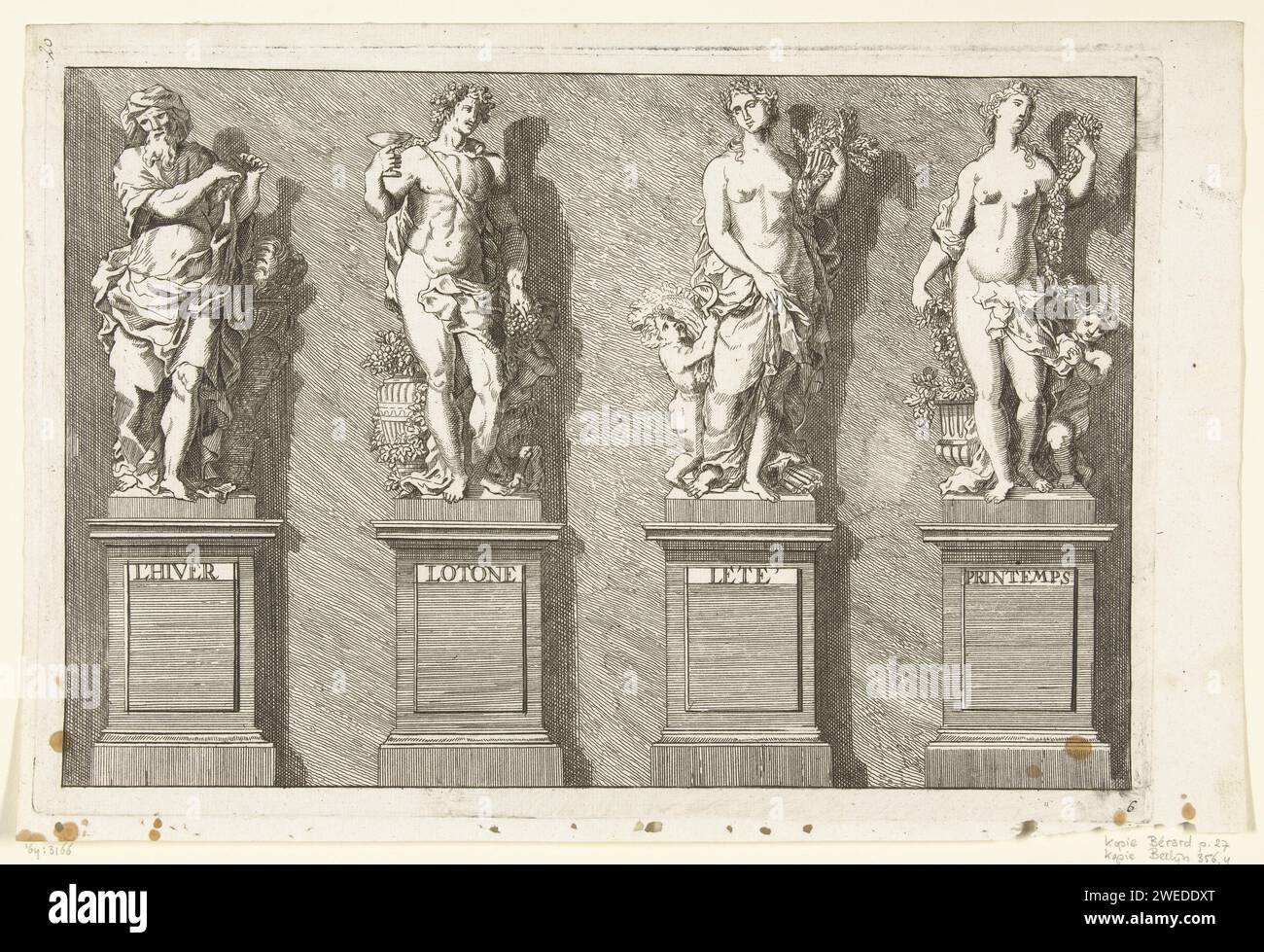 Four images on pedestals winter, autumn, summer, spring, anonymous