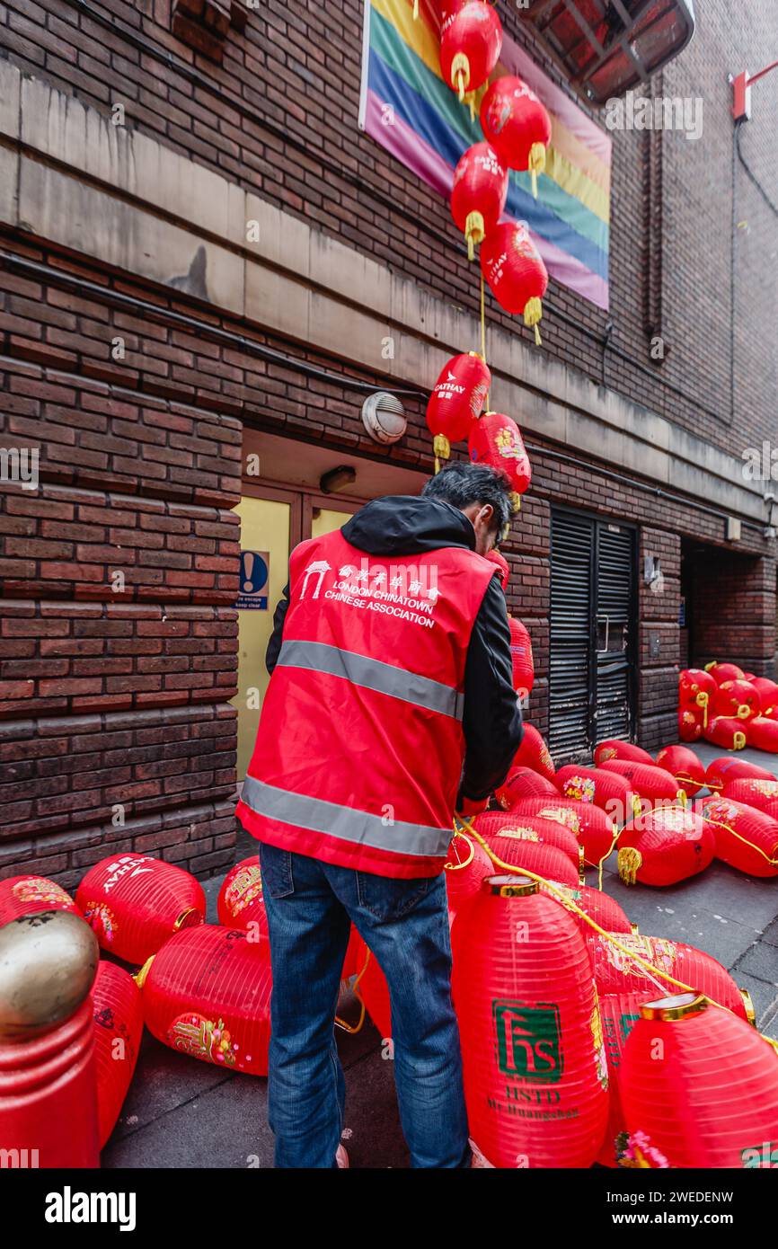 The Chinese Association help prepare for the Chinese New year in London. Stock Photo