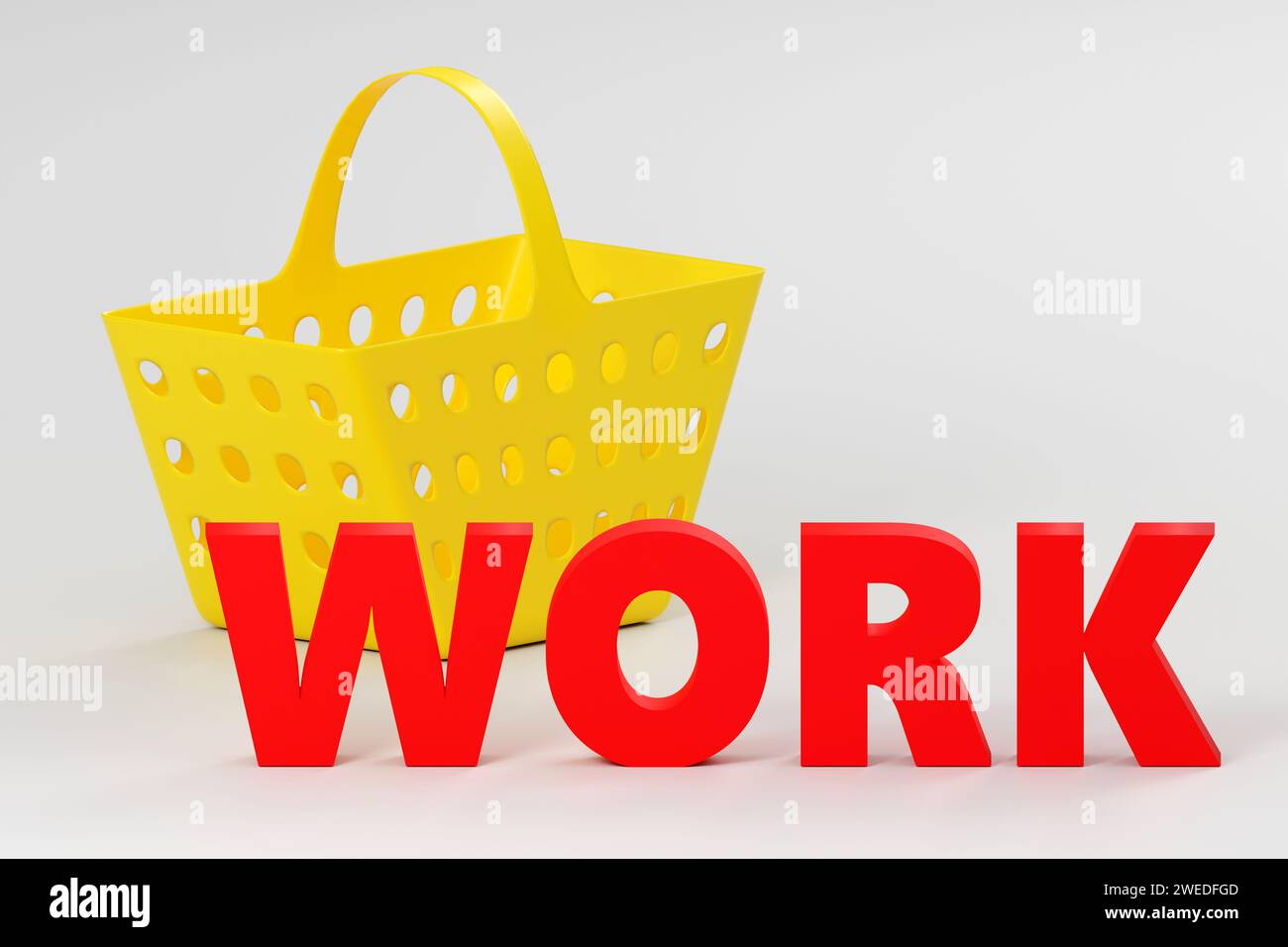 Visual Reference: 3D Render Sign Work On Grey Background With Grocery Basket