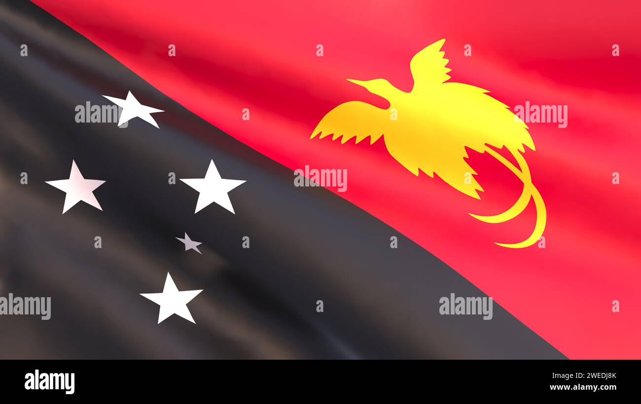 3D rendering - development of the national flag of Papua New Guinea. Stock Photo