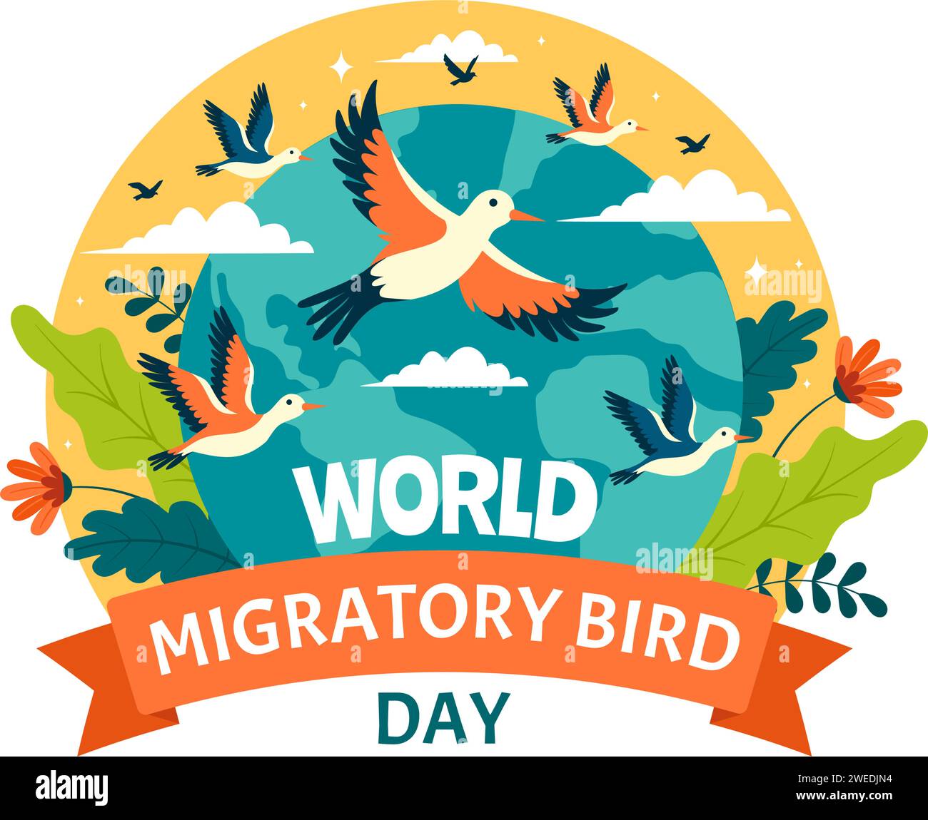 World Migratory Bird Day Vector Illustration with Birds Migrations