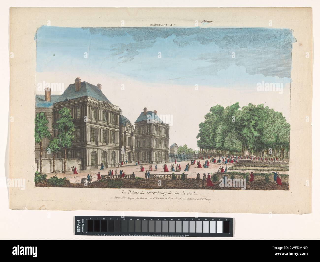 View of the Palais du Luxembourg in Paris seen from the garden, Jacques Gabriel Huquier, 1735 - 1805 print  publisher: Parisprint maker: France paper. watercolor (paint) etching / brush palace. garden Luxembourg Palace Stock Photo