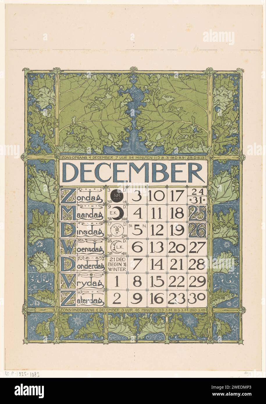 Calendar magazine for December 1899, Theo Nieuwenhuis, 1898 print A ...