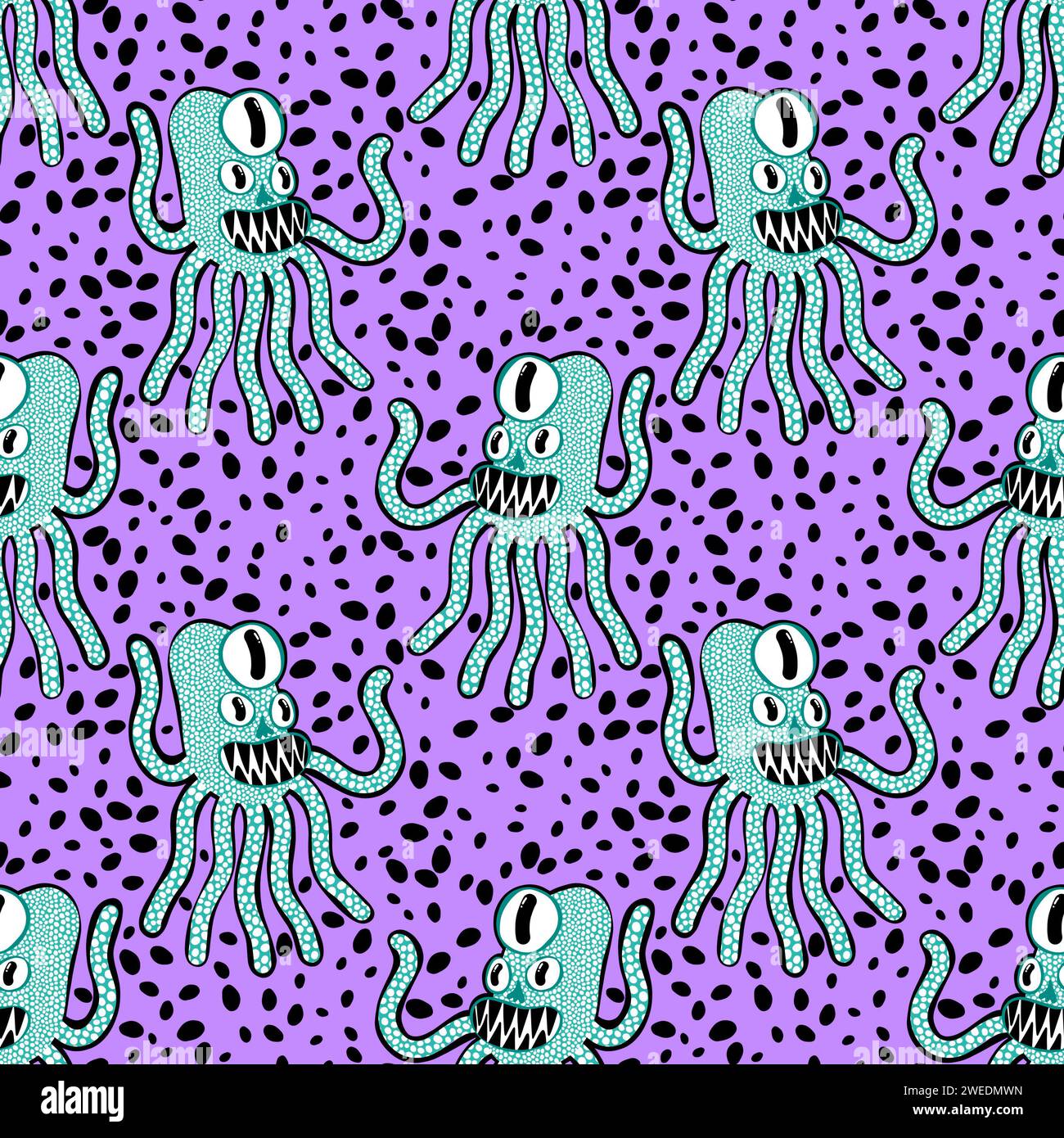 Cartoon space monsters seamless octopus pattern for wrapping paper and ...