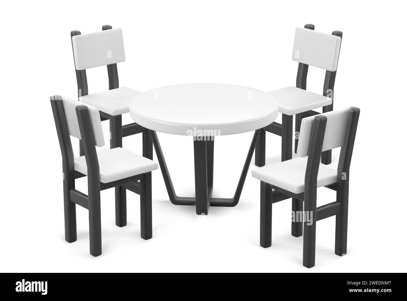 Booth round table and four chairs made from white plastic top and black