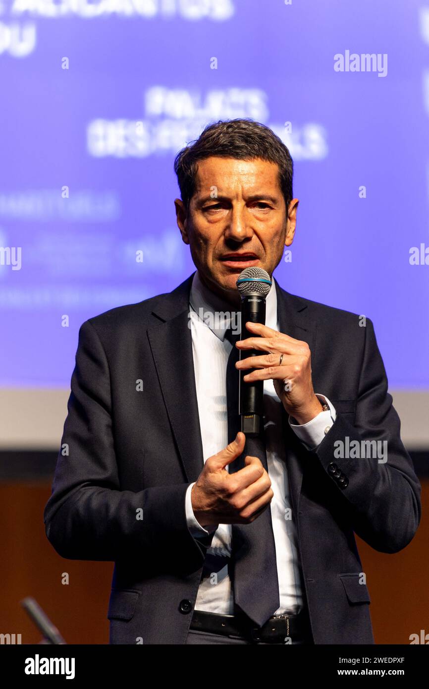 Cannes, France. 24th Jan, 2024. Mayor of Cannes David Lisnard during