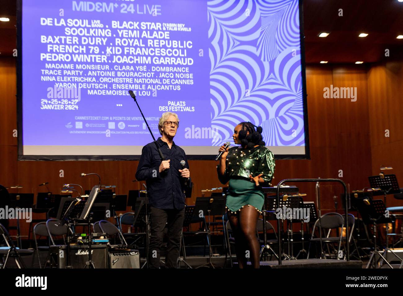 Cannes, France. 24th Jan, 2025. Stewart Copeland and Yemi Alade during