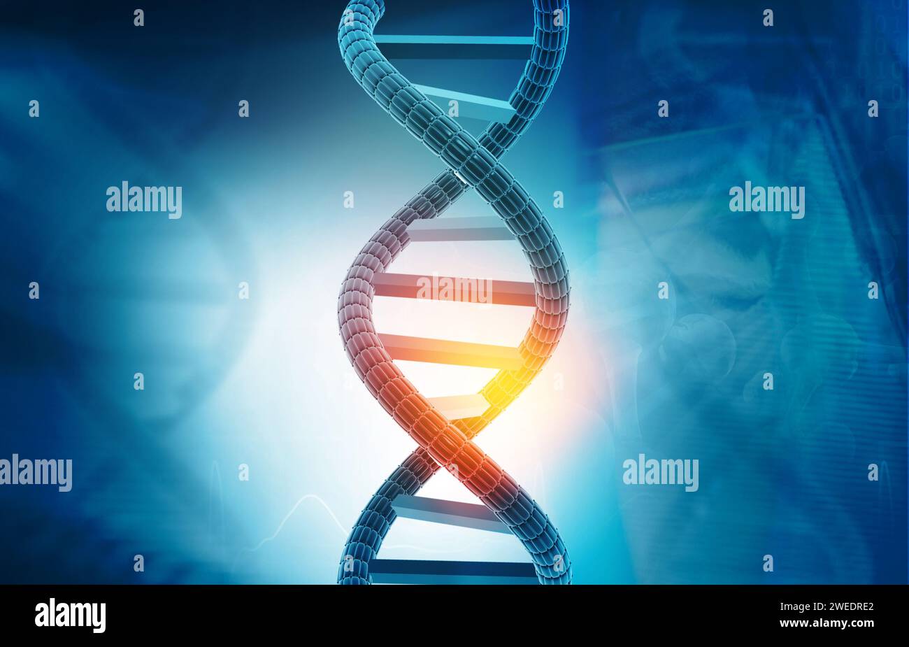DNA structure on abstract blue background. 3d illustration Stock Photo ...