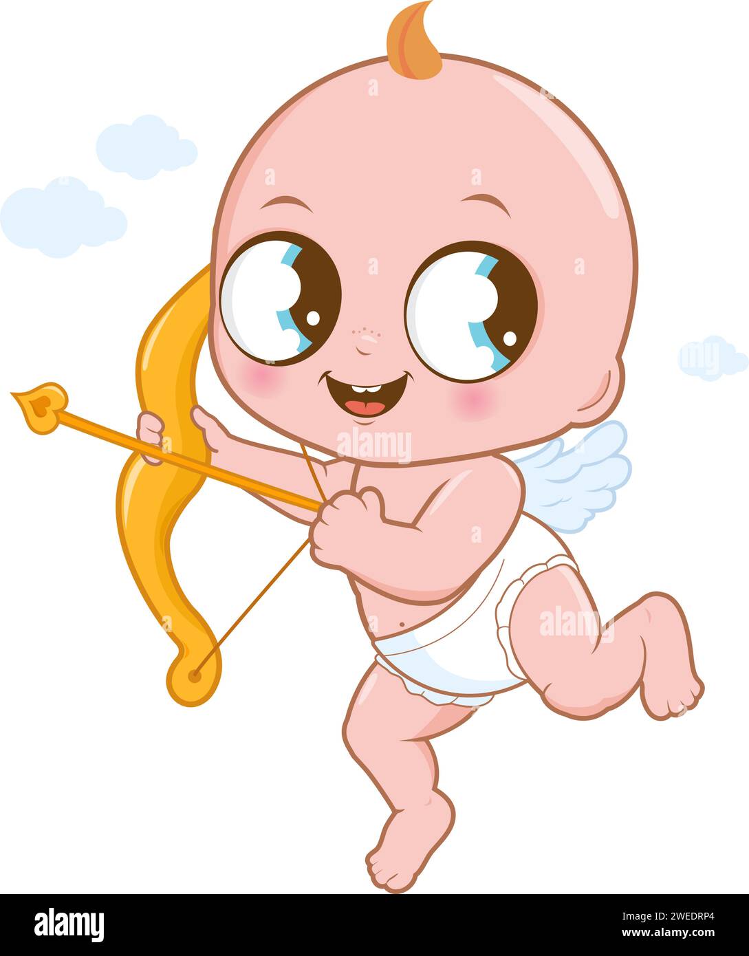 Valentine cupid shooting an arrow. Cute cupid baby boy with a bow and arrow. Valentine day baby cupid angel with wings and bow and arrow. Stock Vector