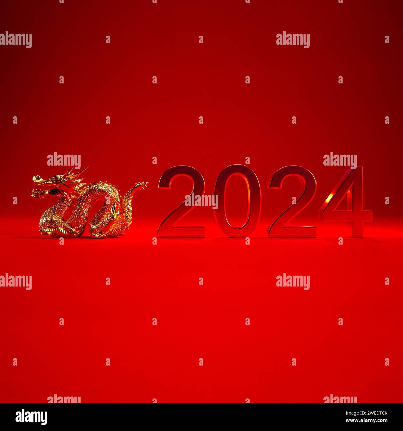 Chinese New Year 2024 background, year of the dragon concept 2024 3d text isolated on red background. Stock Photo