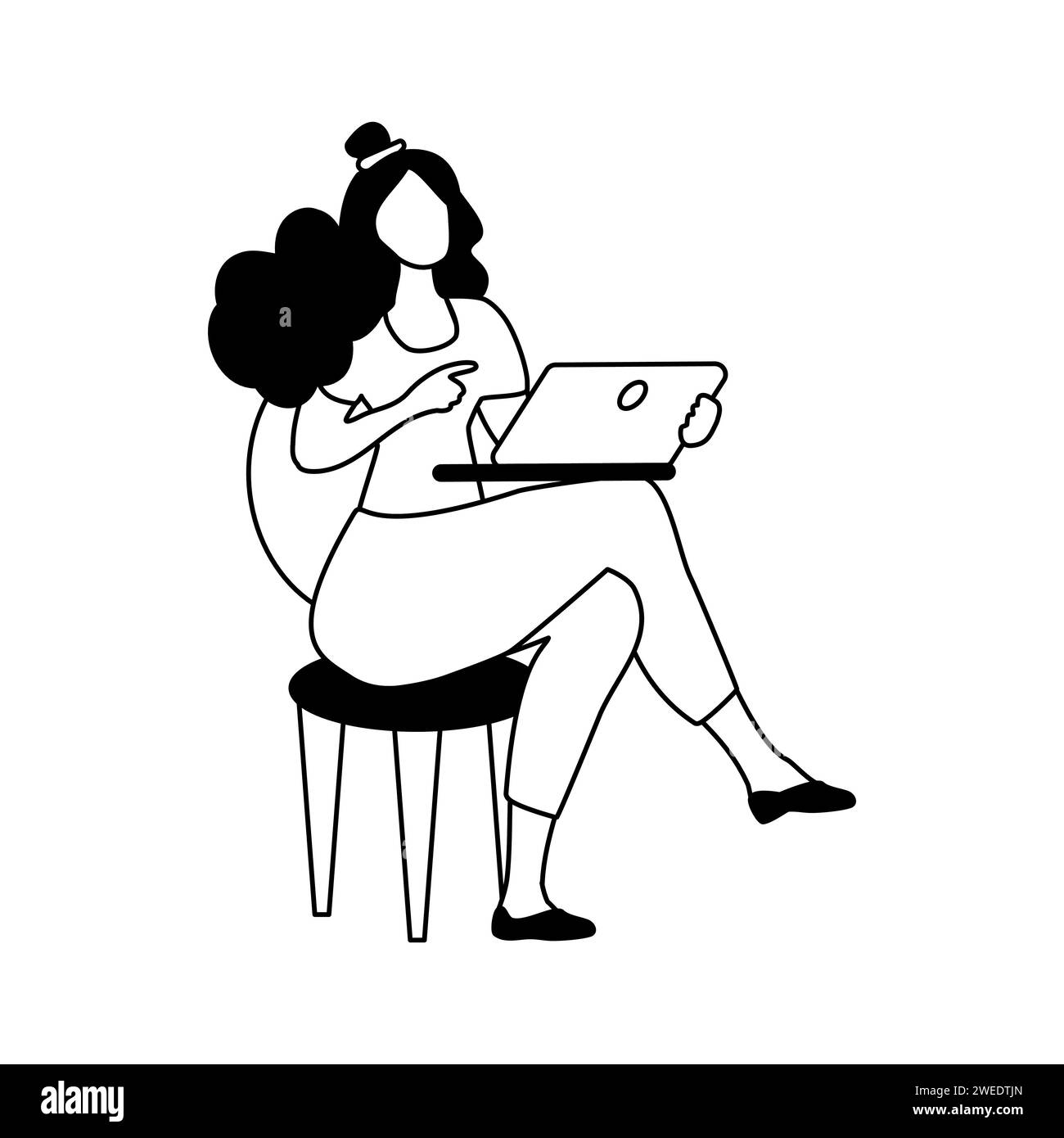Online learning. Silhouette of a girl. A woman sits on a chair and ...