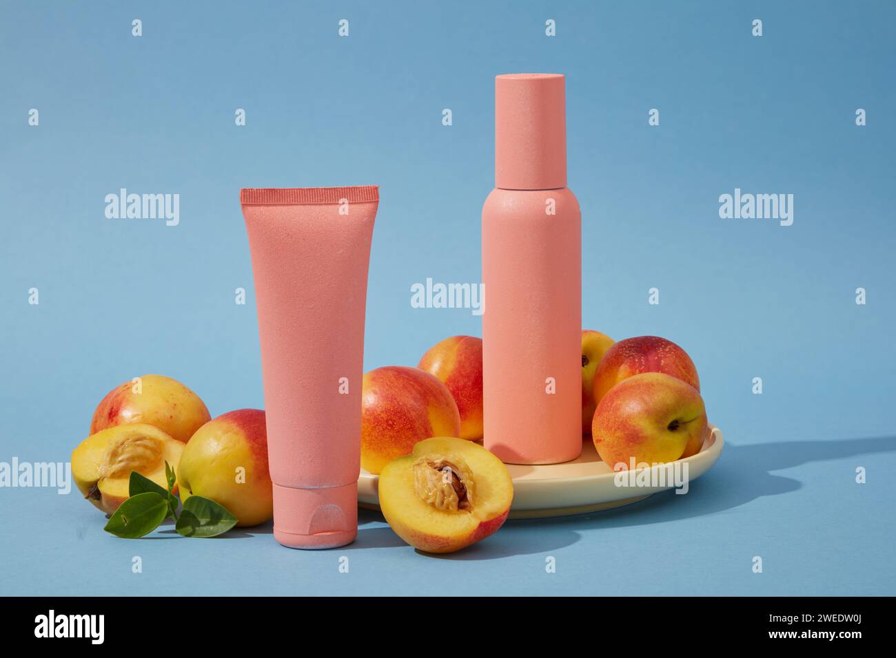 Mockup scene for advertising set of cosmetic for skin care with peach ...