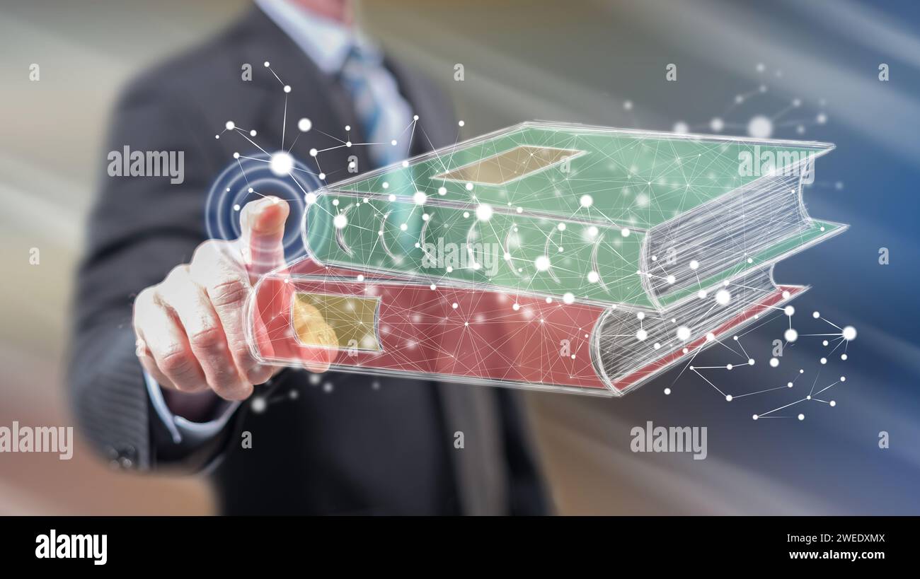 Man touching an e-learning concept on a touch screen with his fingers ...