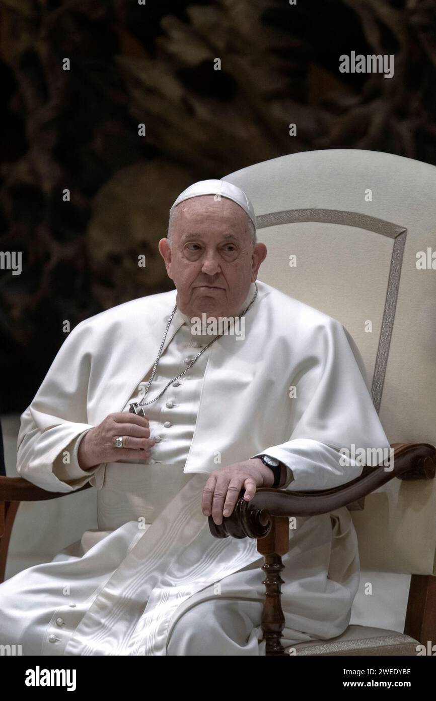 Vatican City Vatican 24 January 2024 Pope Francis During His Weekly   Vatican City Vatican 24 January 2024 Pope Francis During His Weekly General Audience In The Paul Vi Hall At The Vatican Maria Grazia Picciarellaalamy Live News 2WEDYBE 