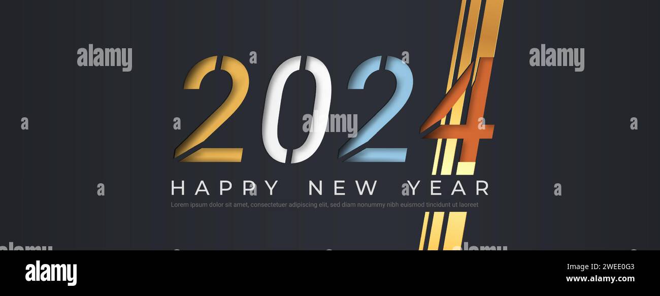 2024 happy new year banner cover design with text in black background Stock Vector