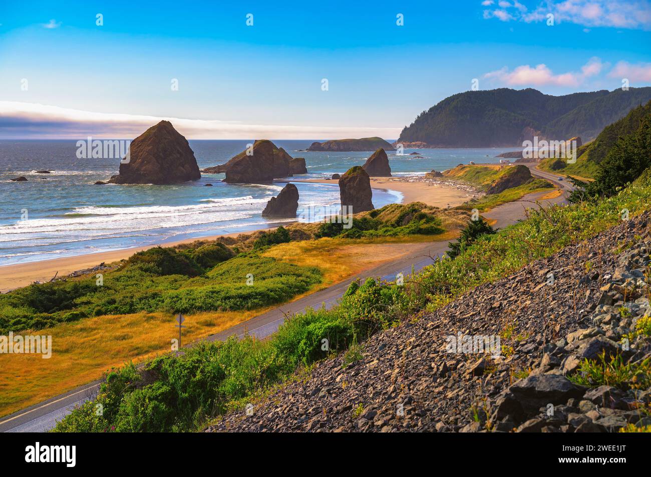 Coastal landscape of Meyers Creek Beach in Oregon with sea stacks Stock ...