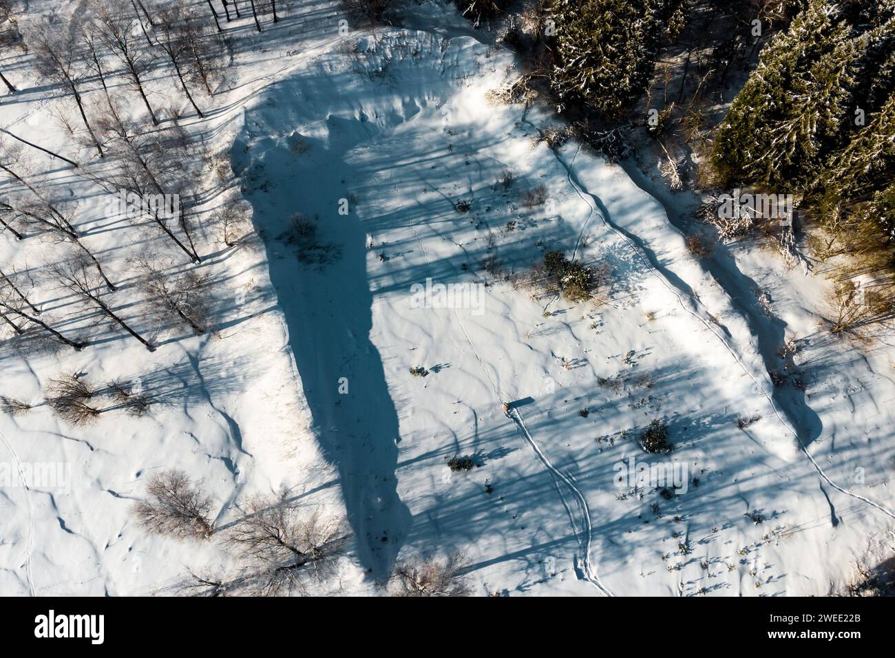 Aerial view of the earthen mounds of an abandoned shooting range in the ...