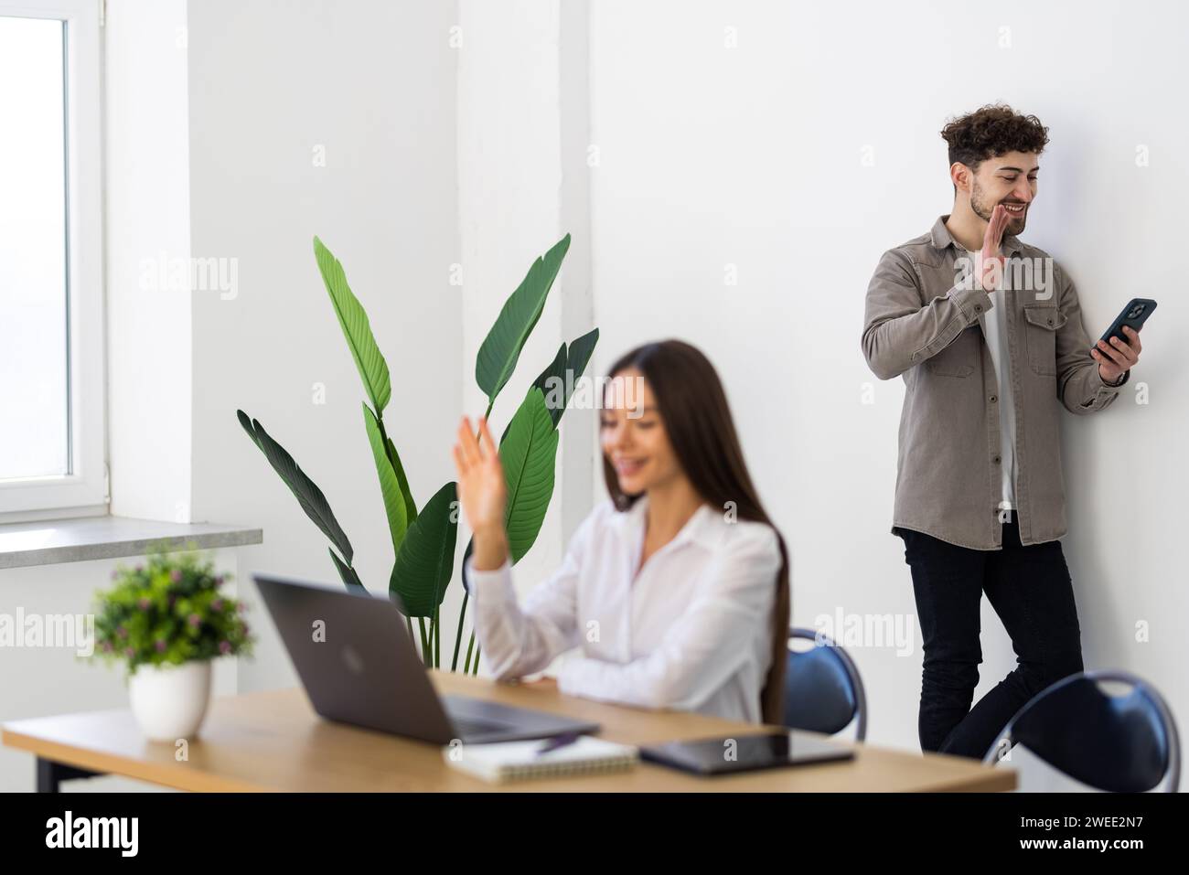 business couple working together on project at modern startup office Stock Photo