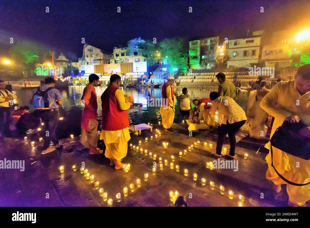 Oil lamp swastik, Banganga Festival, Dev Diwali Festival, Walkeshwar