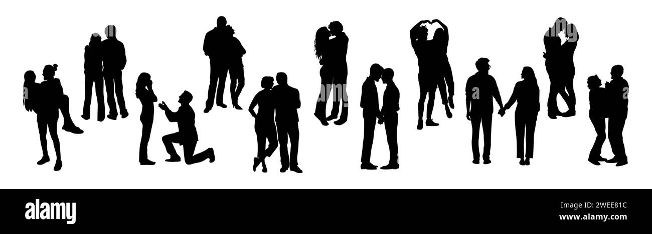 Silhouettes of different couples in love vector. Stock Vector
